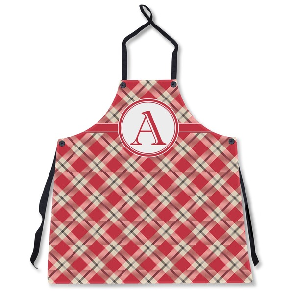 Custom Red & Tan Plaid Apron Without Pockets w/ Initial
