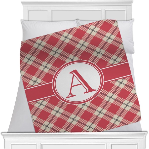 Custom Red & Tan Plaid Minky Blanket - Toddler / Throw - 60"x50" - Single Sided (Personalized)