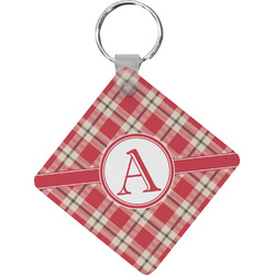 Red & Tan Plaid Diamond Plastic Keychain w/ Initial