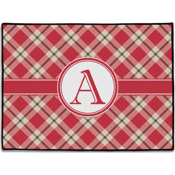 Custom Red & Tan Plaid Door Mat (Personalized)
