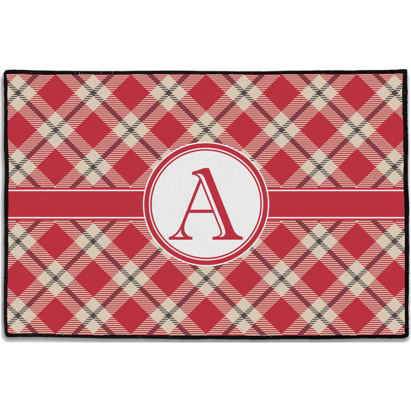 Red & Tan Plaid Personalized Door Mat - 36x24 (APPROVAL)