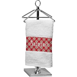 Red & Tan Plaid Cotton Finger Tip Towel (Personalized)