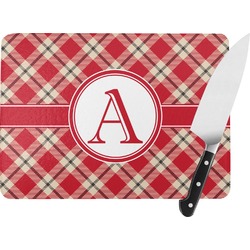 Red & Tan Plaid Rectangular Glass Cutting Board (Personalized)