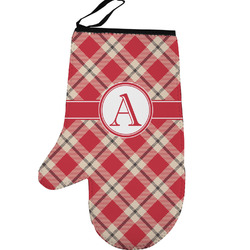 Red & Tan Plaid Left Oven Mitt (Personalized)