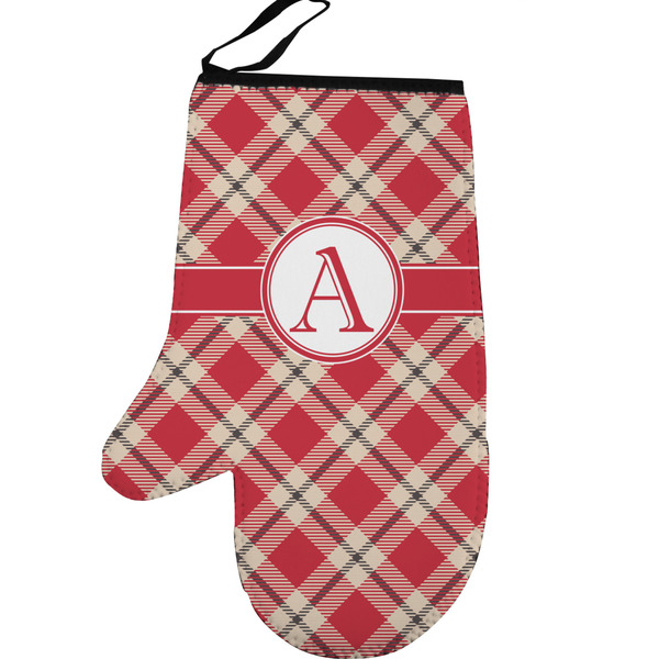 Red & Tan Plaid Personalized Oven Mitt - Left