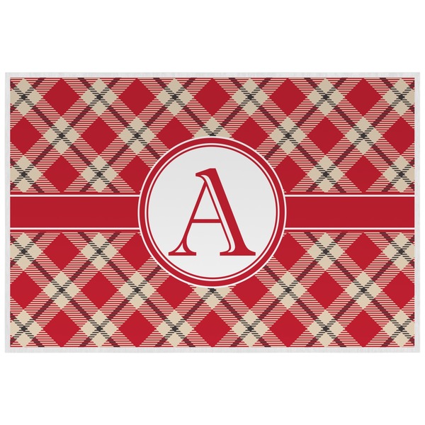 Custom Red & Tan Plaid Laminated Placemat w/ Initial