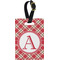 Red & Tan Plaid Plastic Luggage Tag - Rectangular w/ Initial