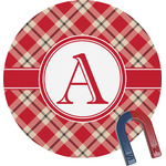 Red & Tan Plaid Round Fridge Magnet (Personalized)