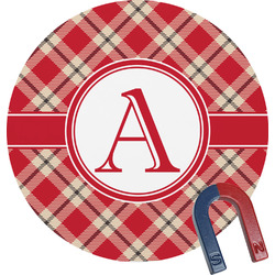 Red & Tan Plaid Round Fridge Magnet (Personalized)