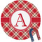 Red & Tan Plaid Round Fridge Magnet (Personalized)