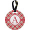 Red & Tan Plaid Personalized Round Luggage Tag