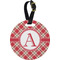 Red & Tan Plaid Plastic Luggage Tag - Round (Personalized)