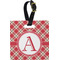 Red & Tan Plaid Plastic Luggage Tag - Square w/ Initial