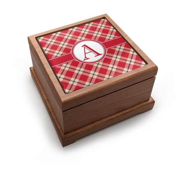Custom Red & Tan Plaid Pet Urn w/ Initial