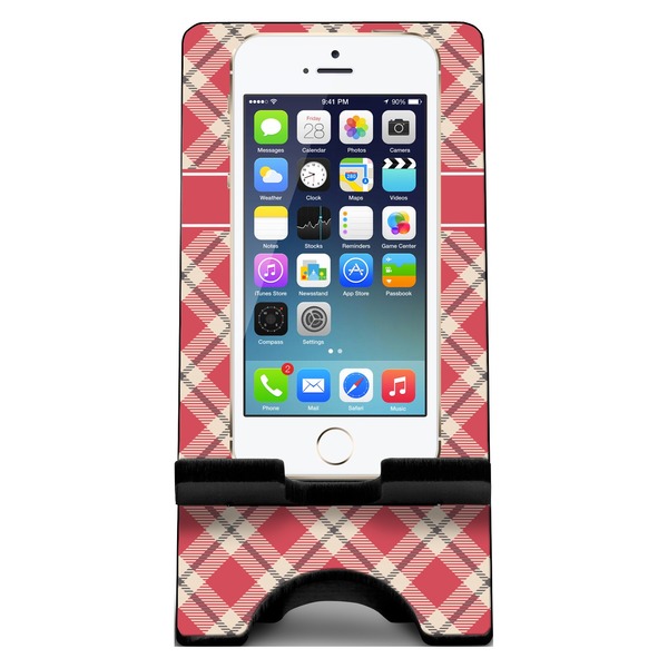 Red & Tan Plaid Phone Stand w/ Phone