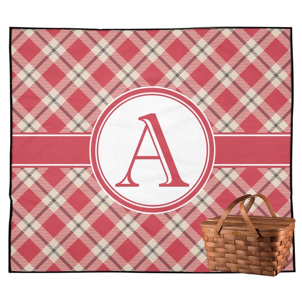 Custom Red & Tan Plaid Outdoor Picnic Blanket (Personalized)