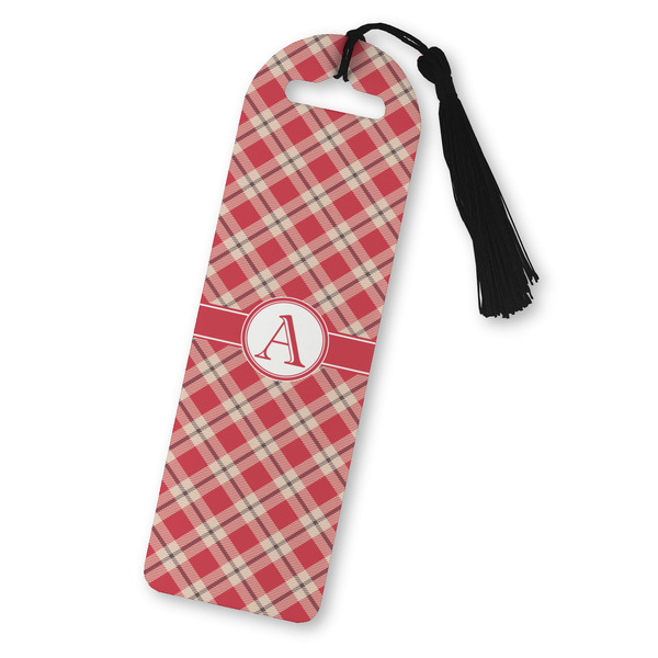 Custom Red & Tan Plaid Plastic Bookmark (Personalized)