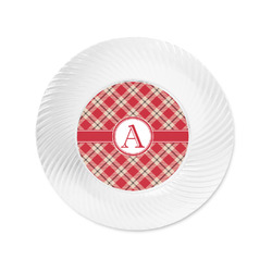 Red & Tan Plaid Plastic Party Appetizer & Dessert Plates - 6" (Personalized)