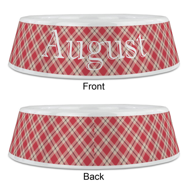 Red & Tan Plaid Plastic Pet Bowls - Large - APPROVAL