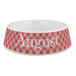 Red & Tan Plaid Plastic Dog Bowl - Large (Personalized)
