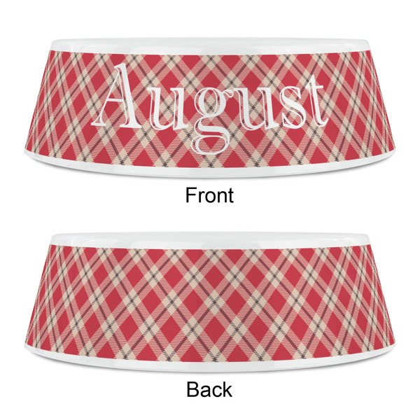 Red & Tan Plaid Plastic Pet Bowls - Small - APPROVAL