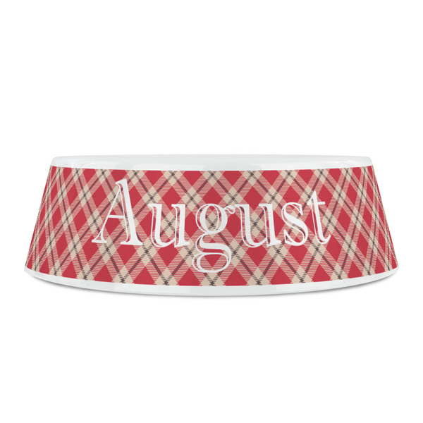 Red & Tan Plaid Plastic Pet Bowls - Small - FRONT