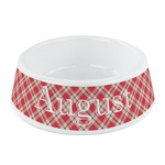 Red & Tan Plaid Plastic Dog Bowl - Small (Personalized)