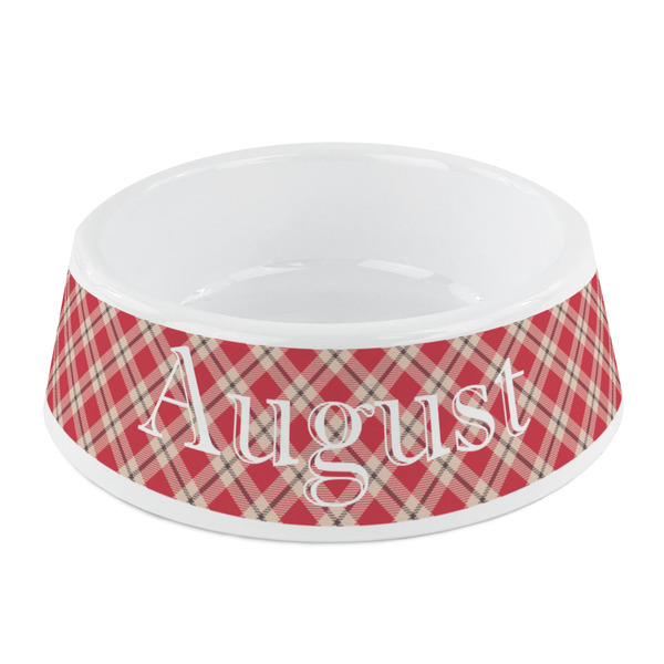 Custom Red & Tan Plaid Plastic Dog Bowl - Small (Personalized)