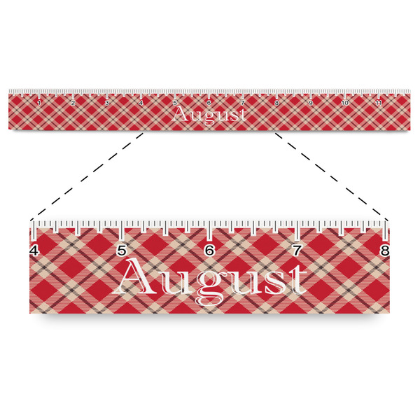 Custom Red & Tan Plaid Plastic Ruler - 12" (Personalized)