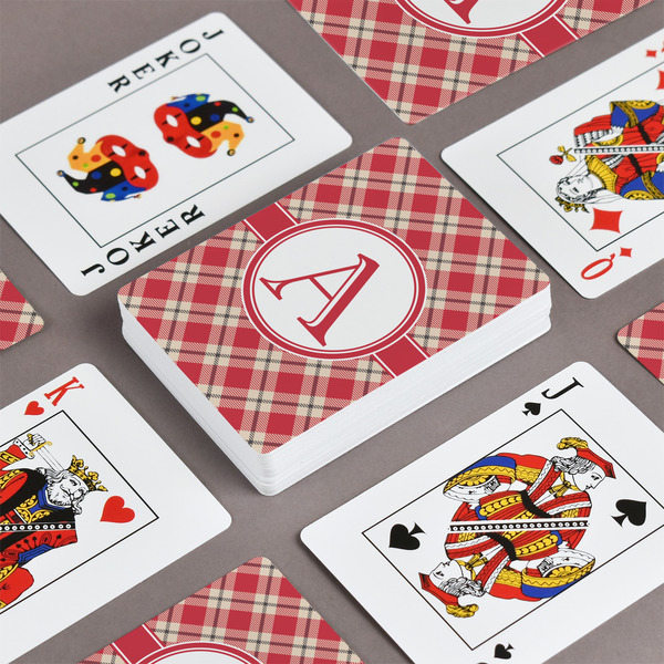 Red & Tan Plaid Playing Cards - Front & Back View