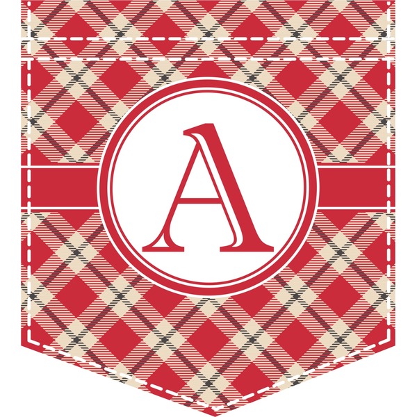 Custom Red & Tan Plaid Iron On Faux Pocket (Personalized)