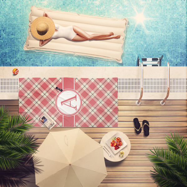 Red & Tan Plaid Pool Towel Lifestyle