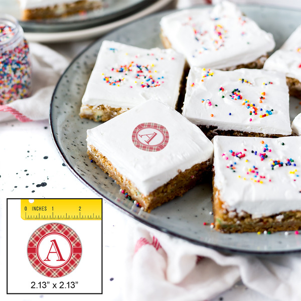 Red & Tan Plaid Printed Icing Circle - Small - In Context