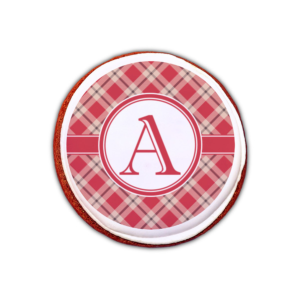 Red & Tan Plaid Printed Icing Circle - XSmall - On Cookie