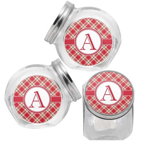 Red & Tan Plaid Puppy Treat Jar - Top Left Right