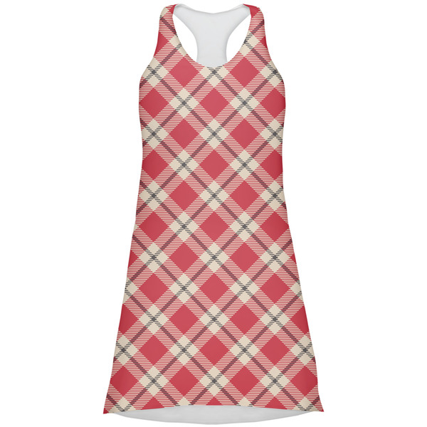 Custom Red & Tan Plaid Racerback Dress - X Large