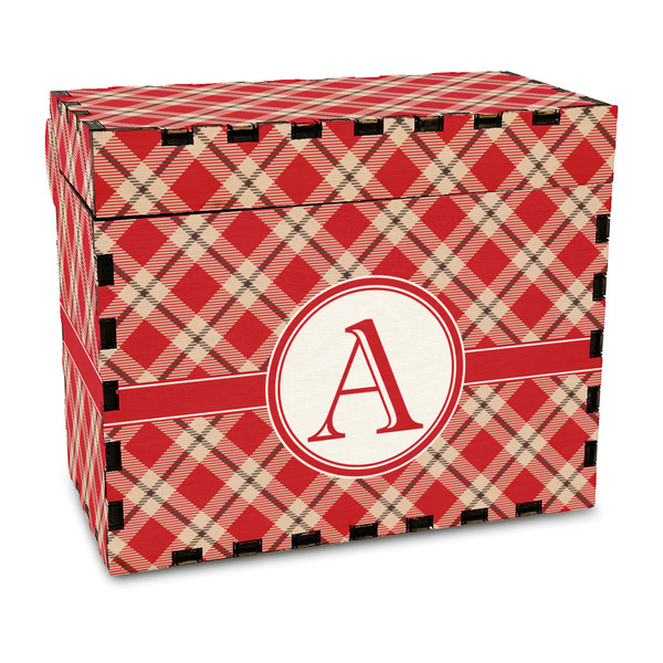 Custom Red & Tan Plaid Wood Recipe Box - Full Color Print (Personalized)