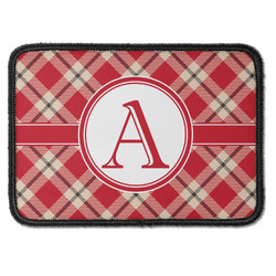 Red & Tan Plaid Iron On Rectangle Patch w/ Initial