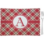 Red & Tan Plaid Rectangular Glass Appetizer / Dessert Plate - Single or Set (Personalized)
