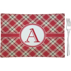 Red & Tan Plaid Glass Rectangular Appetizer / Dessert Plate (Personalized)
