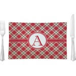 Red & Tan Plaid Rectangular Glass Lunch / Dinner Plate - Single or Set (Personalized)