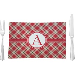 Red & Tan Plaid Glass Rectangular Lunch / Dinner Plate (Personalized)