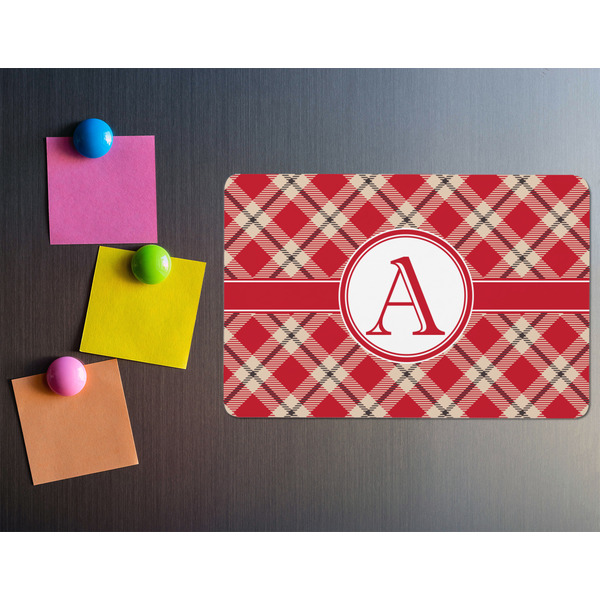 Red & Tan Plaid Rectangular Fridge Magnet - LIFESTYLE