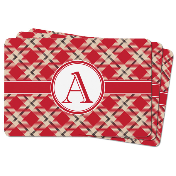 Red & Tan Plaid Rectangular Fridge Magnet - THREE