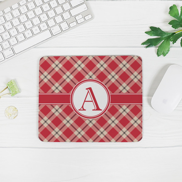 Red & Tan Plaid Rectangular Mouse Pad - LIFESTYLE 2