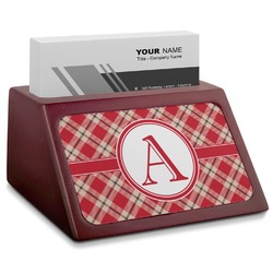 Red & Tan Plaid Red Mahogany Business Card Holder (Personalized)