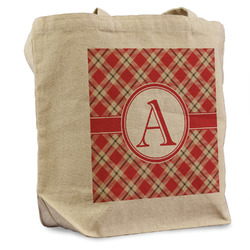 Red & Tan Plaid Reusable Cotton Grocery Bag - Single (Personalized)