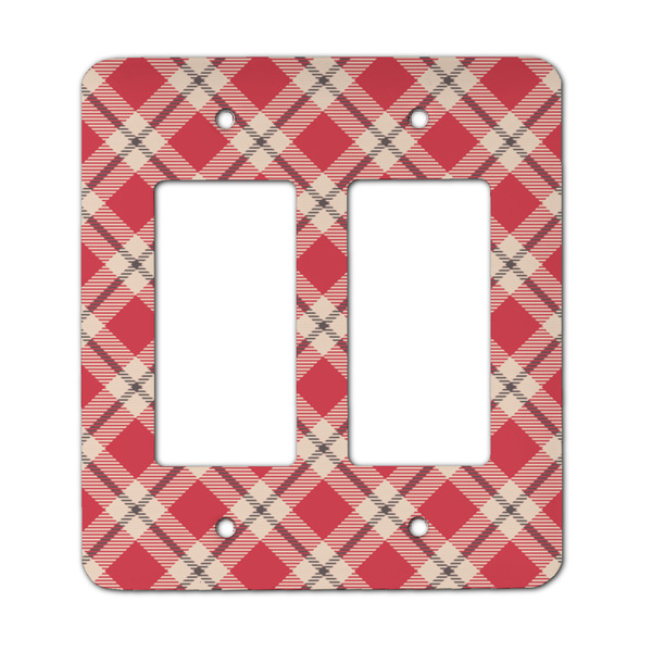 Custom Red & Tan Plaid Rocker Style Light Switch Cover - Two Switch