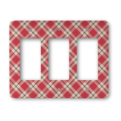 Red & Tan Plaid Rocker Style Light Switch Cover - Three Switch