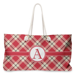 Red & Tan Plaid Large Tote Bag with Rope Handles (Personalized)